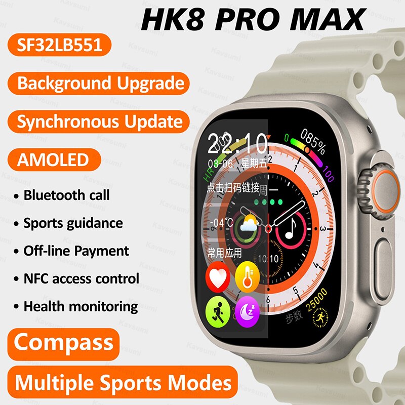 KAVSUMI HK8  ƽ Ʈ ġ  ø 8 49mm 2.12 ġ Amoled ũ   ħ ӵ NFC Smartwatch  ħ 